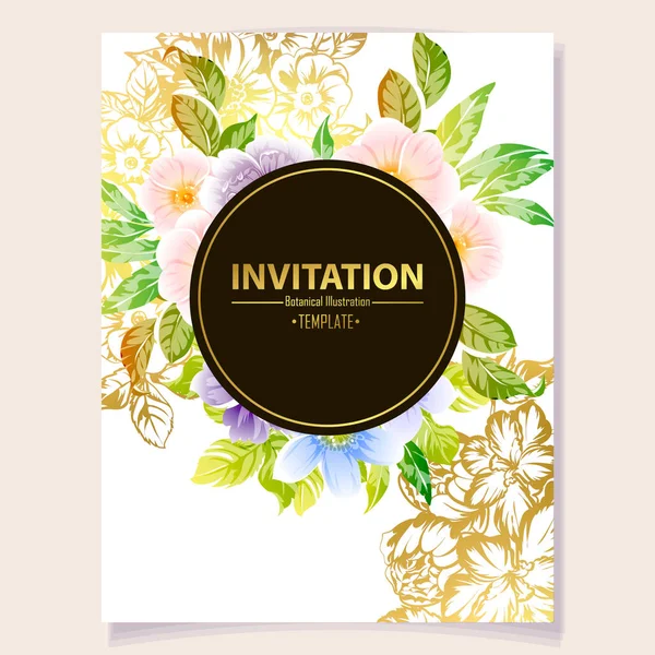 Vector Illustration Colourful Invitation Card Vintage Style Flowers Pattern — Stock Vector