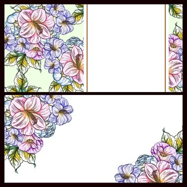 renkli davetiye, vintage tarzı çiçek desen vektör çizim