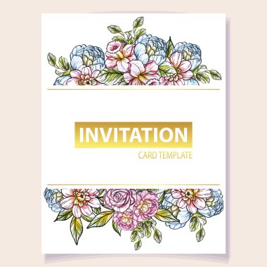 renkli davetiye, vintage tarzı çiçek desen vektör çizim