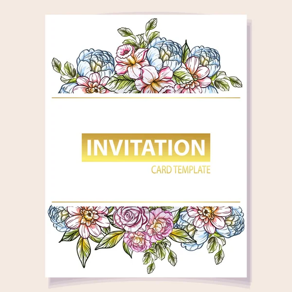 Illustrazione Vettoriale Colorato Biglietto Invito Modello Fiori Stile Vintage — Vettoriale Stock