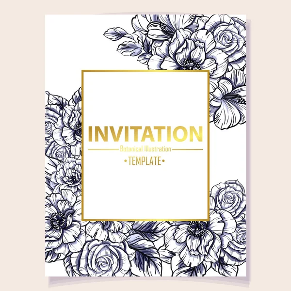 Vector Ilustración Tarjeta Invitación Retro Patrón Flores Estilo Vintage — Archivo Imágenes Vectoriales