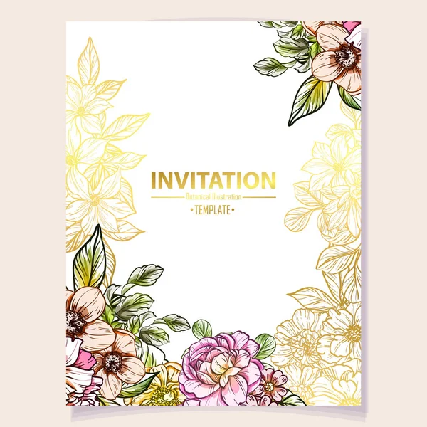 Illustration Vectorielle Carte Invitation Colorée Motif Fleurs Style Vintage — Image vectorielle