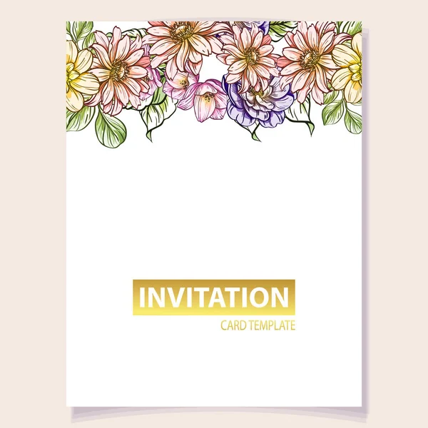 Vector Illustration Colourful Invitation Card Vintage Style Flowers Pattern — Stock Vector