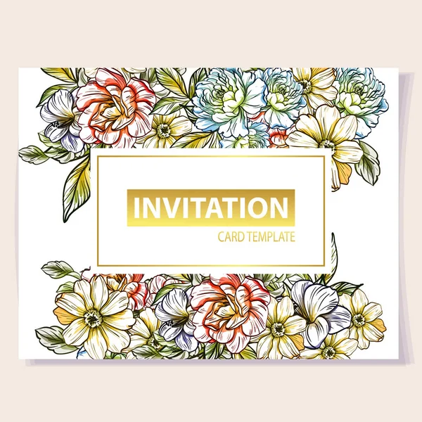 Vector Illustration Colourful Invitation Card Vintage Style Flowers Pattern — Stock Vector