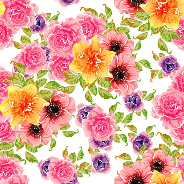 Ilustração Vetorial Fundo Padrão Flores Brilhantes — Vetor de Stock