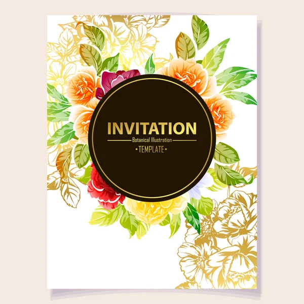 Vector Illustration Colourful Invitation Card Vintage Style Flowers Pattern — Stock Vector