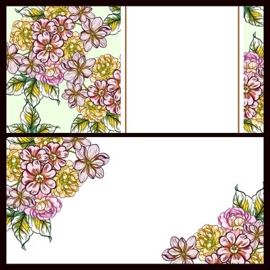 renkli davetiye, vintage tarzı çiçek desen vektör çizim