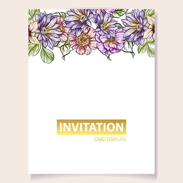 Vektorillustration Färgglada Inbjudningskort Vintage Stil Blommor Mönster — Stock vektor