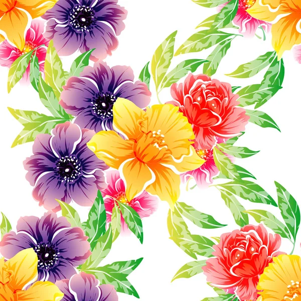 Vector Illustration Bright Flowers Pattern Background — Stock Vector