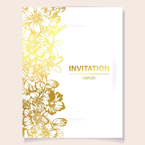 Vector Illustration Retro Invitation Card Vintage Style Flowers Pattern — Stock Vector