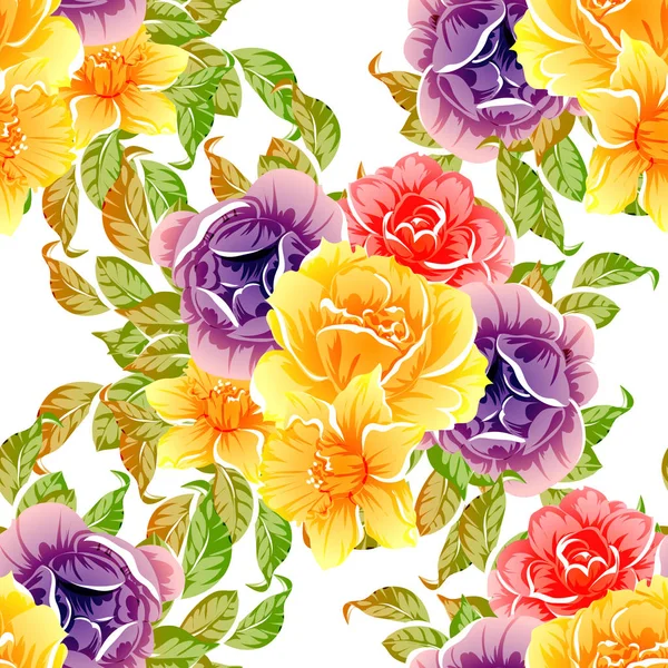 Ilustração Vetorial Fundo Padrão Flores Brilhantes — Vetor de Stock