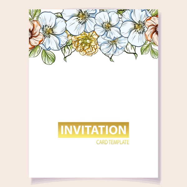 Vector Illustration Colourful Invitation Card Vintage Style Flowers Pattern — Stock Vector