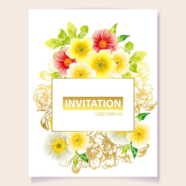 Vector Illustration Colourful Invitation Card Vintage Style Flowers Pattern — Stock Vector