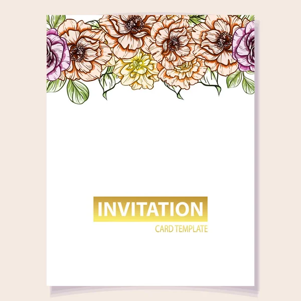 Vector Illustration Colourful Invitation Card Vintage Style Flowers Pattern — Stock Vector