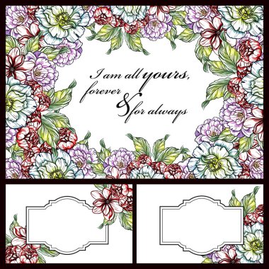 renkli davetiye, vintage tarzı çiçek desen vektör çizim