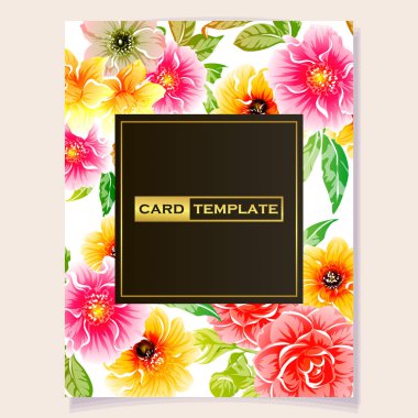 renkli davetiye, vintage tarzı çiçek desen vektör çizim