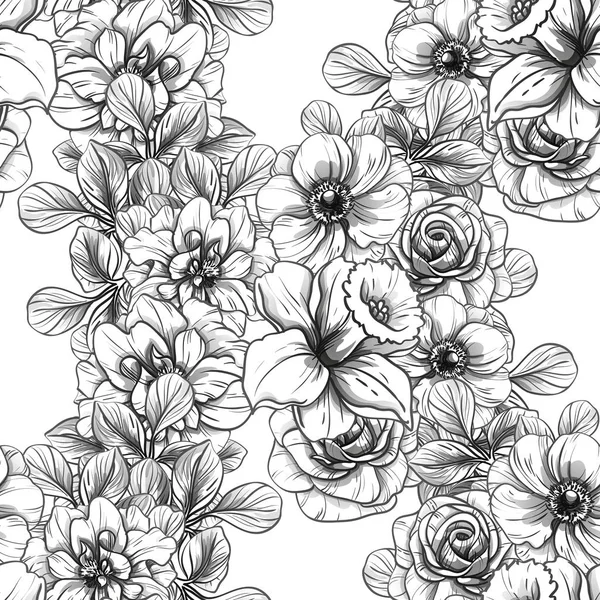 Vector Illustration Vintage Flowers Pattern Background — Stock Vector