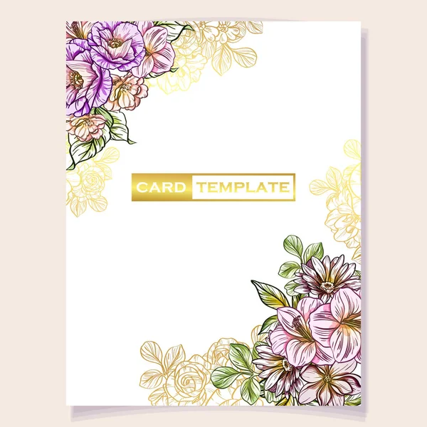 Illustration Vectorielle Carte Invitation Colorée Motif Fleurs Style Vintage — Image vectorielle