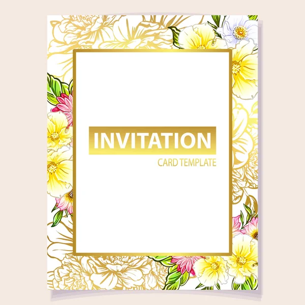 Vector Illustration Colourful Invitation Card Vintage Style Flowers Pattern — Stock Vector