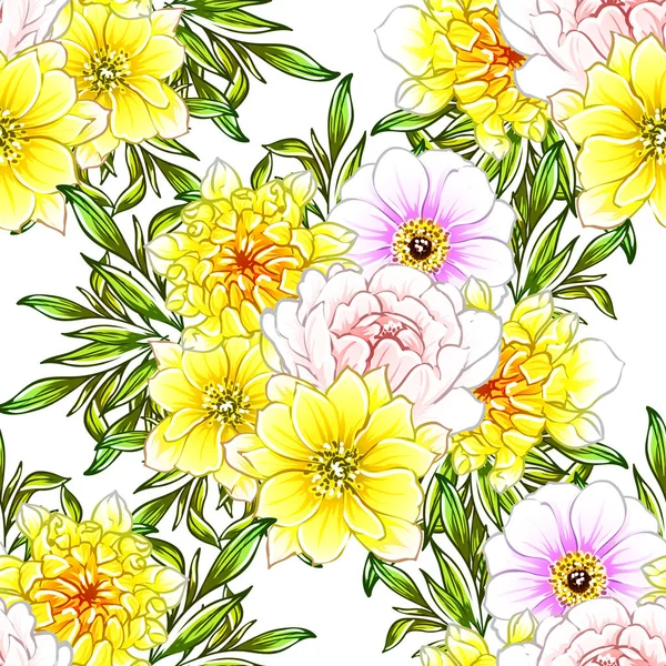 Vector Illustration Bright Flowers Pattern Background — Stock Vector