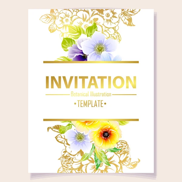 Vector Illustration Colourful Invitation Card Vintage Style Flowers Pattern — Stock Vector