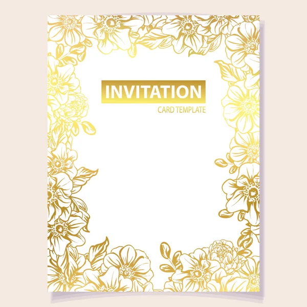 Vector Illustration Retro Invitation Card Vintage Style Flowers Pattern — Stock Vector