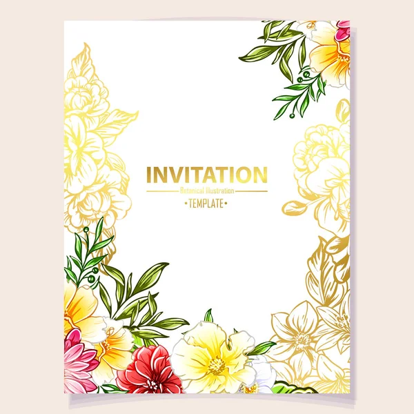 Illustration Vectorielle Carte Invitation Colorée Motif Fleurs Style Vintage — Image vectorielle