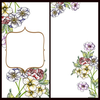 renkli davetiye, vintage tarzı çiçek desen vektör çizim