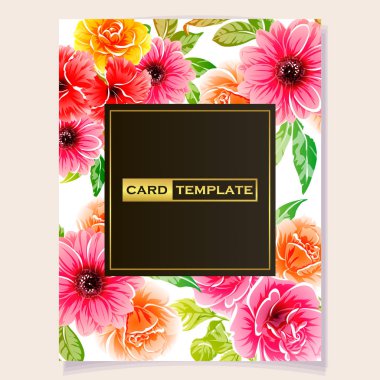 renkli davetiye, vintage tarzı çiçek desen vektör çizim