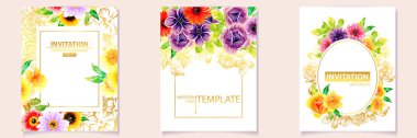 renkli davetiye, vintage tarzı çiçek desen vektör çizim