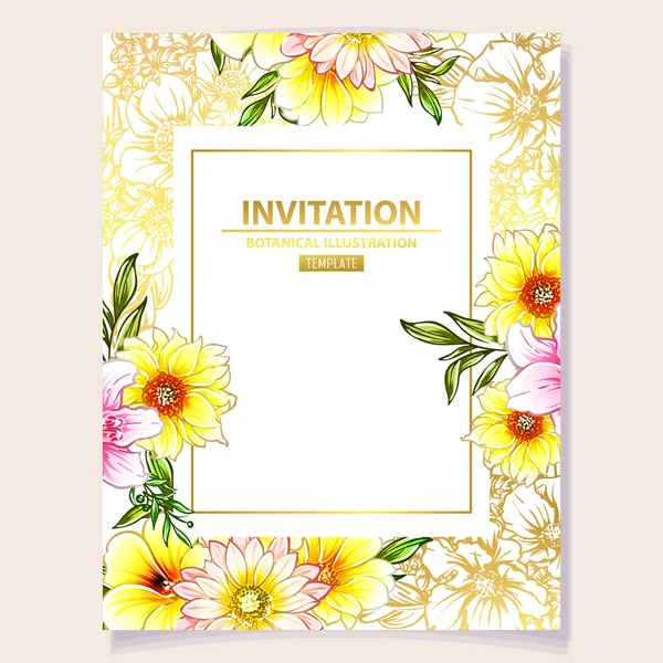 Illustration Vectorielle Carte Invitation Colorée Motif Fleurs Style Vintage — Image vectorielle