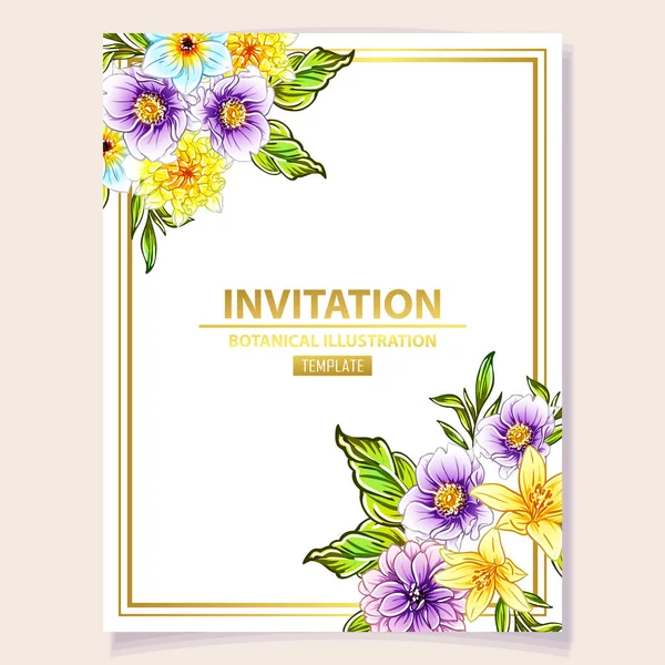 Illustration Vectorielle Carte Invitation Colorée Motif Fleurs Style Vintage — Image vectorielle