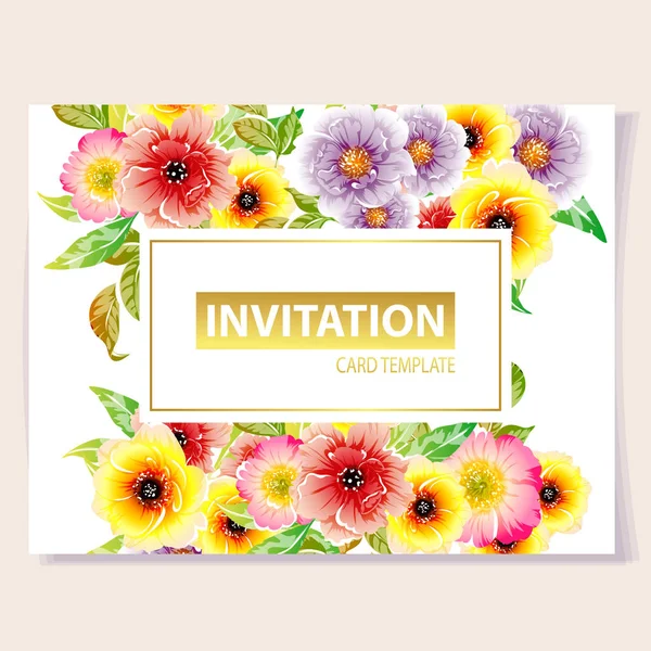 Illustration Vectorielle Carte Invitation Colorée Motif Fleurs Style Vintage — Image vectorielle