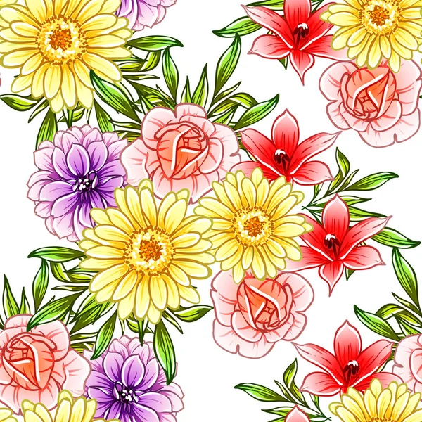 Vector Illustration Bright Flowers Pattern Background — Stock Vector