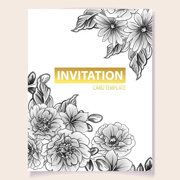 Vector Illustration Retro Invitation Card Vintage Style Flowers Pattern — Stock Vector