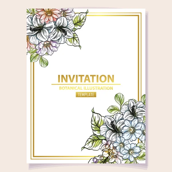 Ilustração Vetorial Cartão Convite Colorido Padrão Flores Estilo Vintage —  Vetores de Stock