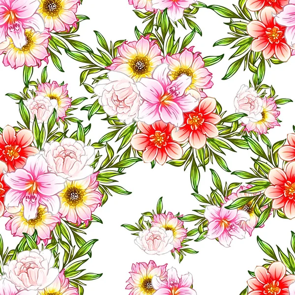 Illustration Vectorielle Fleurs Vives Motif Fond — Image vectorielle