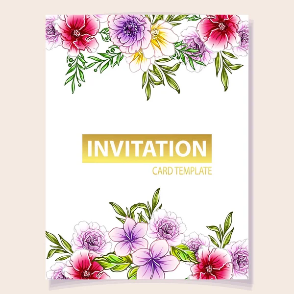 Ilustracja Wektorowa Kolorowe Zaproszenia Karty Styl Vintage Kwiaty Wzór — Wektor stockowy