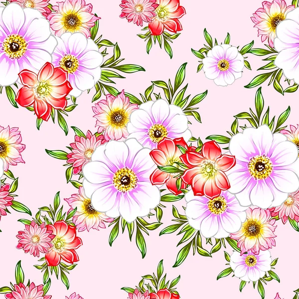 Ilustração Vetorial Fundo Padrão Flores Brilhantes — Vetor de Stock