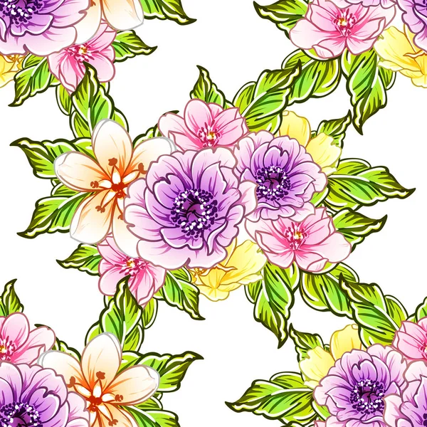 Illustration Vectorielle Fleurs Vives Motif Fond — Image vectorielle