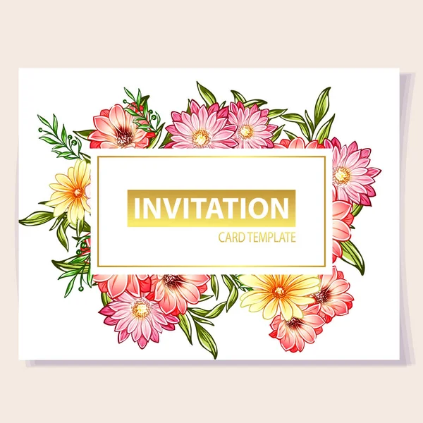 Illustration Vectorielle Carte Invitation Colorée Motif Fleurs Style Vintage — Image vectorielle