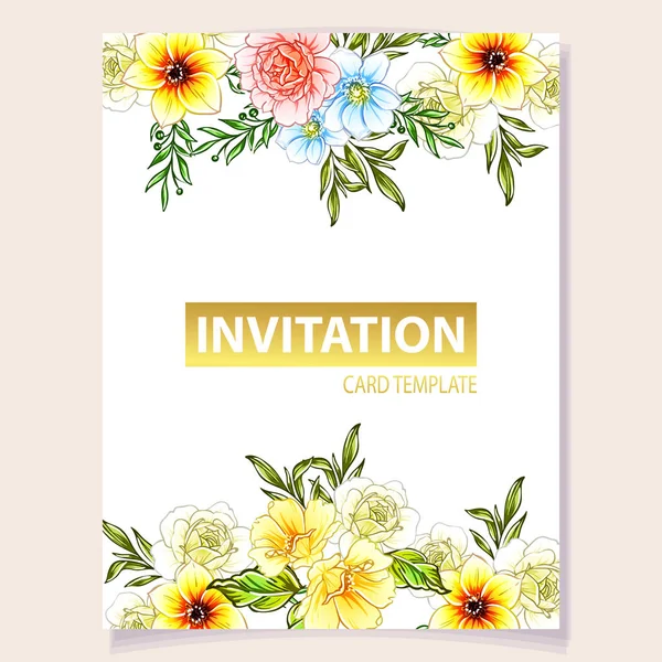 Illustrazione Vettoriale Colorato Biglietto Invito Modello Fiori Stile Vintage — Vettoriale Stock