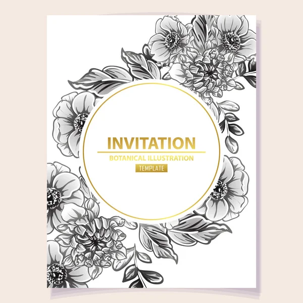 Vector Illustration Retro Invitation Card Vintage Style Flowers Pattern — Stock Vector