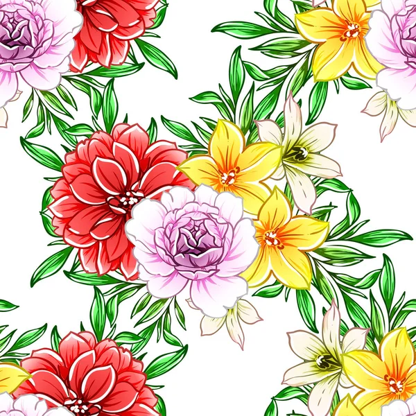 Vektoros Illusztráció Fényes Virágok Mintás Háttérrel — Stock Vector
