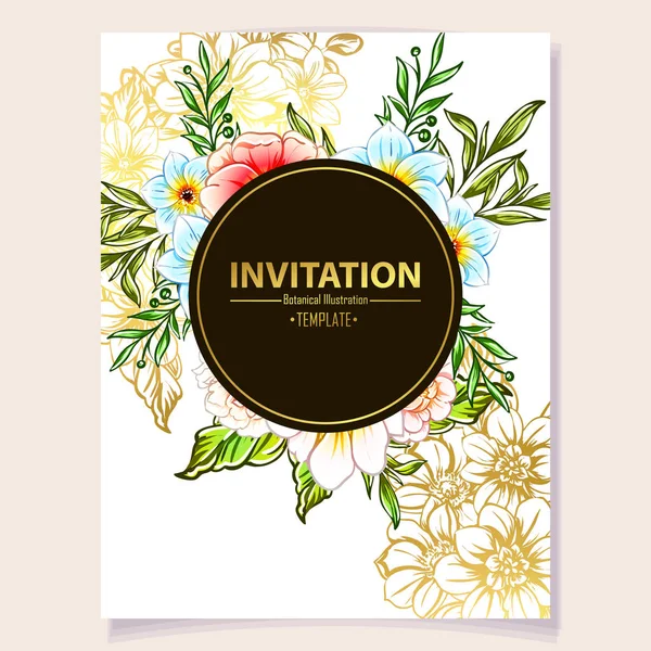 Vector Illustration Colourful Invitation Card Vintage Style Flowers Pattern — Stock Vector