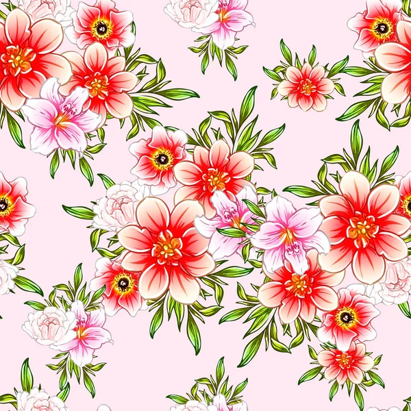 Vector Ilustración Flores Brillantes Patrón Fondo — Vector de stock