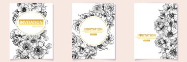 retro davetiye, vintage tarzı çiçek desen vektör çizim