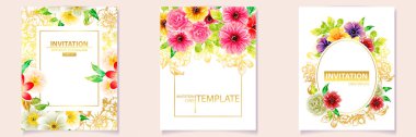 renkli davetiye, vintage tarzı çiçek desen vektör çizim