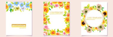 renkli davetiye, vintage tarzı çiçek desen vektör çizim