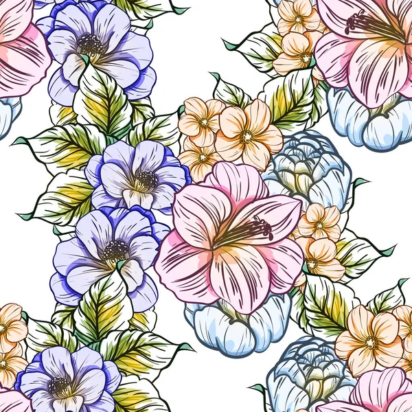 Ilustração Vetorial Fundo Padrão Flores Brilhantes — Vetor de Stock